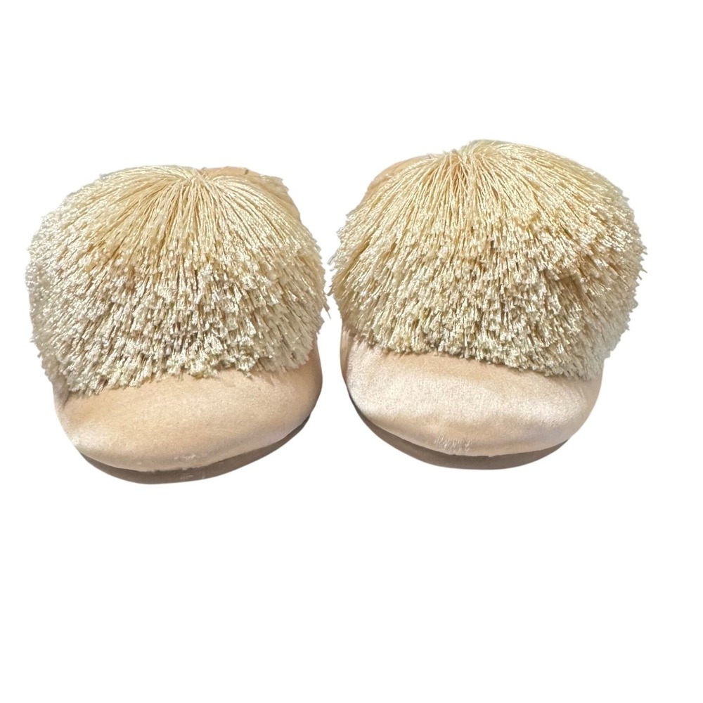 Birdies The Songbird Pom Pom‎ Satin Mules Womens 7.5 Gold Pointed Toe Slipper - Picture 8 of 13